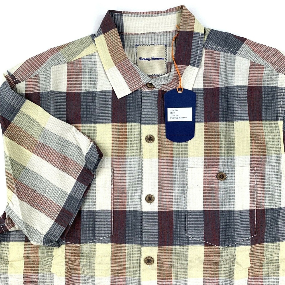 Tommy Bahama Camp Shirt Tamuda Bay Plaid Silk Med